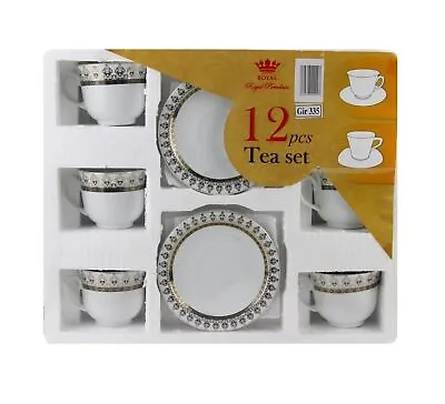 Cup And Saucer Set 12 Piece Porcelain White Tea Set Coffee Cappuccino Tea Cups • £19.67