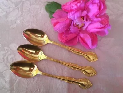VINTAGE RODD GOLDEN GLORY TEASPOONS X3 GOLD PLATED 14CM TEA SPOONS C-MORE LISTED • $25.99
