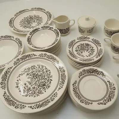 Set Of 44 Royal China Sussex Cavalier Ironstone Brown Floral Made In USA Vintage • $45