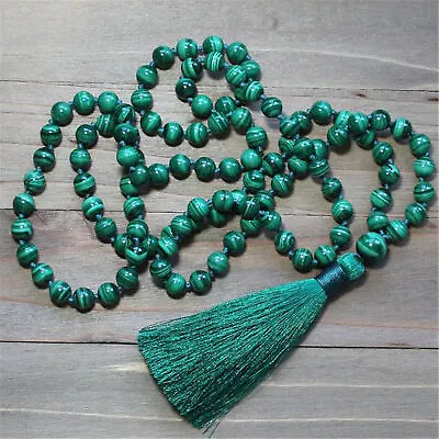 8mm  Malachite 108 Beads Gemstone Tassel Mala Necklace Meditation Lucky • $11.34