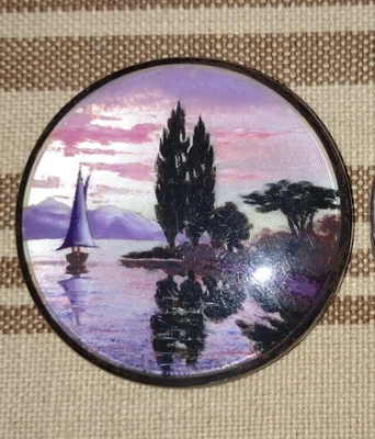 £145 • Buy Solid Silver Swiss Enamel Guilloche Patch Pill Box Lake Scene F B E Geneve Stamp