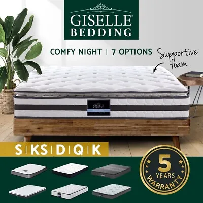 Giselle Mattress Queen Double King Single Bed Firm Spring Foam Pillow Euro Top • $118.95