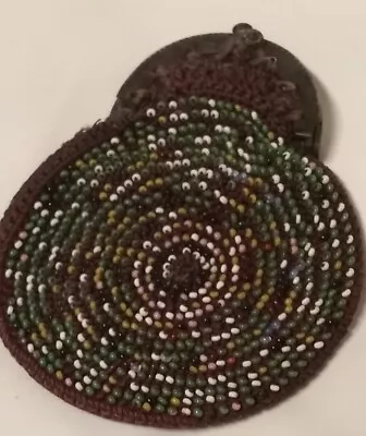 FRENCH 1800s Micro BEADED MISER'S PURSE COIN PURSE Small ANTIQUE Crochet  • $9.99