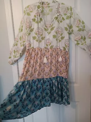 Roller Rabbit Dress Floral  L/s Peasant Tiers Floral LGHTWGHT FEM SOFT WIDE  S M • $34.99
