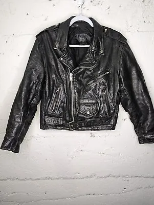 Vintage Black Leather Motorcycle Biker Jacket - Sunrise Leather Co Men's Sz 38 • $67.48