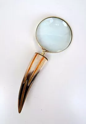 Thanksgiving Vintage Brass Magnifying Glass Magnifier With Horn Handle Desktop. • $74.73