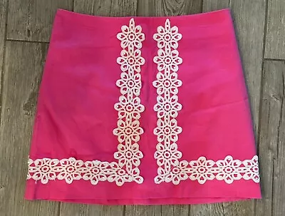 White Label Vintage Lilly Pulitzer Skirt - Size 6 - Vibrant Pink W/ White Lace • $4.99