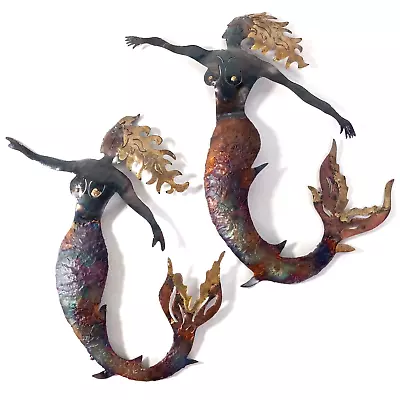 Nautical Sea Décor Metal Mermaids Wall Art Pair Copper Tone Metallic Paint 11  • $34.98