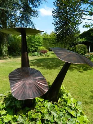 Mushroom Toadstool Garden Ornament - Set Of 3 Flat Mushrooms 20/30/40cm - Bronze • £39.99