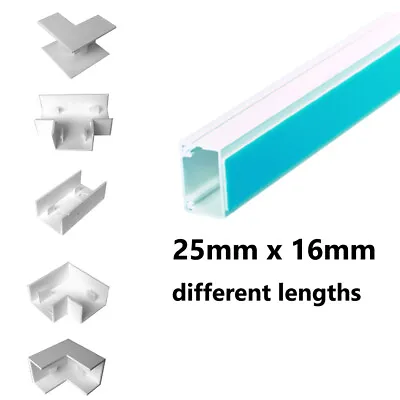 25x16mm Electrical Cable Mini Trunking Tidy Plastic Cover And Connectors Angles • £3.50