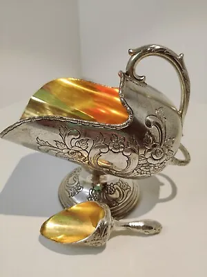 $16.50 • Buy Vtg Silver Plated Sugar Scuttle With Sugar Scuttle Scoop  Flower Design