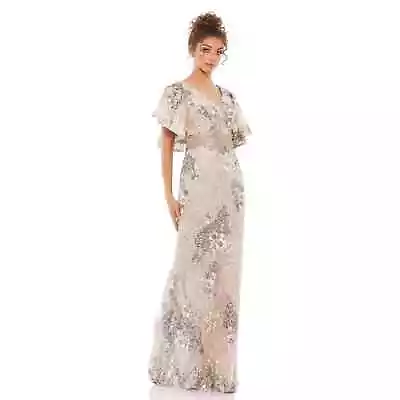 MAC DUGGAL Floral Embellished Sequins Long Gown Bell Sleeves Size 18 NWT • $499