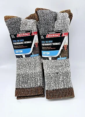 Dickies Mens 6-Pr Performance Thermals Heavywgt Cotton Steel Toe Crew Socks 6-12 • $29.99