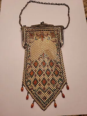 Antique Mandalian MFG Co. Enamel Mesh Metal Flapper Purse Signed • $129.99