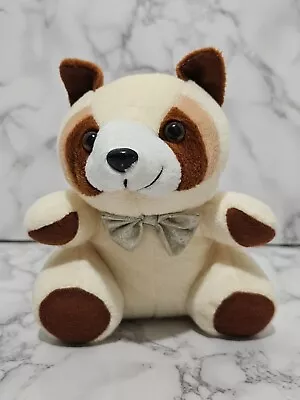 Racoon Beige Brown Silver Bow Stuffed Animal Plush Toy • $12