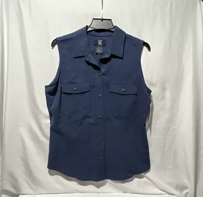 Hunt Club Size 14. Button Up Collared Shirt. Sleeveless. Dark Blue. NWT. • $12.01