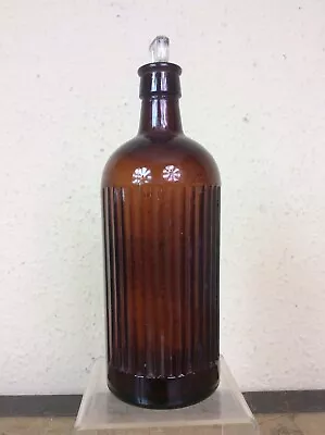 £12.49 • Buy VINTAGE RIBBED BROWN GLASS  APOTHECARY / CHEMIST BOTTLE WITH STOPPER 24cm HIGH