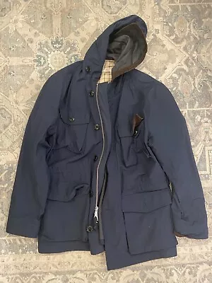 JCREW Parka Jacket Hood Navy Blue Barn Coat Wallace & Barnes Lightweight Utility • $9.99