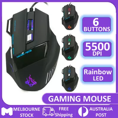 $13.99 • Buy AU NEW 5500 DPI Gaming Mouse 6 Buttons Color LED USB Optical Wired For Pro Gamer