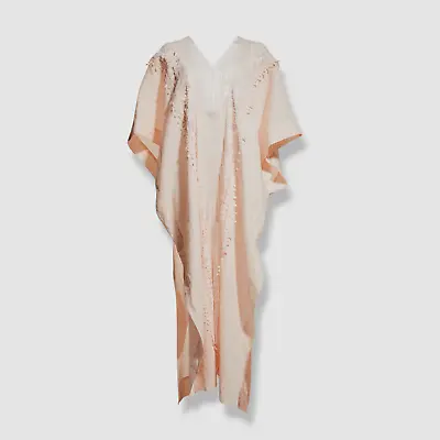 $650 Miguelina Women's Pink Linen Brea Caftan Floral Lace Dress Size XS • $208.38