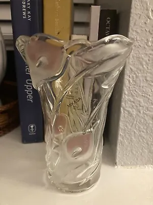 Vintage  Mikasa Frosted Swirl Pink Lilies Crystal Flower Vase Germany • $40