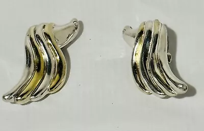 Vintage YAACOV HELLER   925 Silver & Gold Wave Design  Design Clip-on Earrings • $120