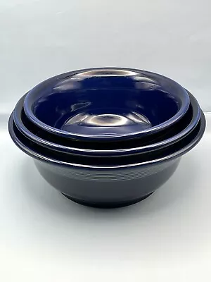 Set Of 3 Cobalt Blue Fiesta Ware Stacking Bowls Vintage  • $80