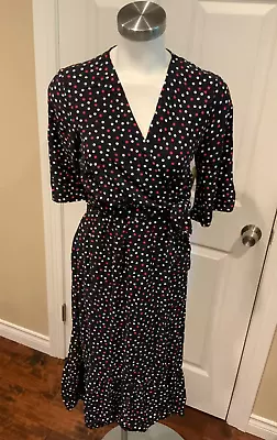 Zara Navy Blue & Multicolor Polka Dot Wrap Dress W/ Short Sleeves Size XS • $28.50