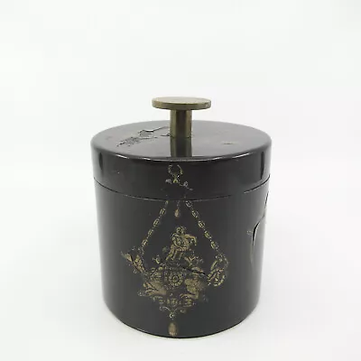 PIERO FORNASETTI Lacquered Metal Black Gold Canister Humidor Pipe Tobacco Jar • $350