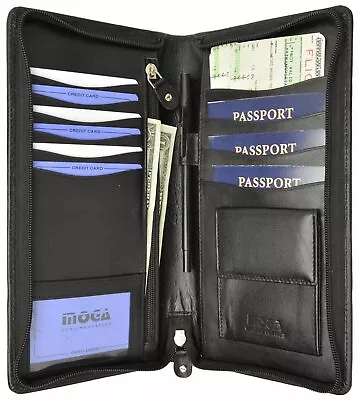 Leather Travel Wallet & Passport Holder Holds 4 Passports Credit Cards ID Travel • $29.99