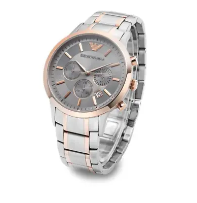 New Genuine Emporio Armani Mens Watch Stainless Steel Silver & Rose Gold Ar11077 • £83.49