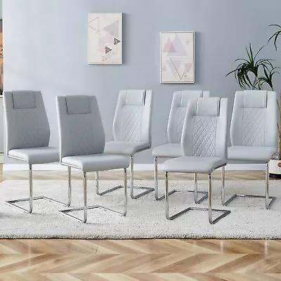 Dining Chair Set Of 6 Faux Leather PU Metal Modern High Back Upholstered Kitchen • $270.99