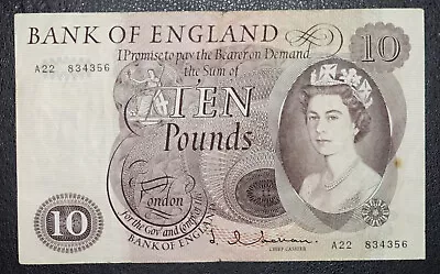 £10 Pound Bank Of England Hollom * 1964 * -{ A22 834356 }- B299 • £14.99