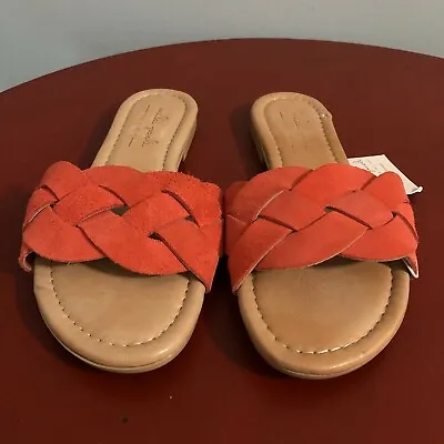 Mila Paoli Italy Women's Size 7M Shoes Orange Brown Weave Slides Comfort Sandals • $6.15