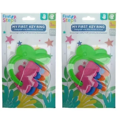 First Steps Playtime Fun Educational Colourful Key Rings Baby Teether Toy 2Pcs • £6.49