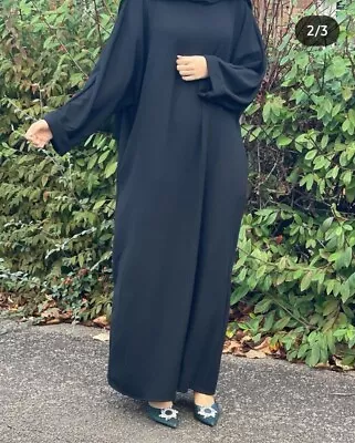 New Women's Batwing Abaya With Pockets Maxi Dress Jilbab Black Muslim Dubai Plus • £14.99