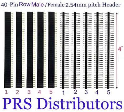 40-Pin Header 0.1  2.54mm Breadboard PCB Strip 5 Male + 5 Female USA SELLER • $12