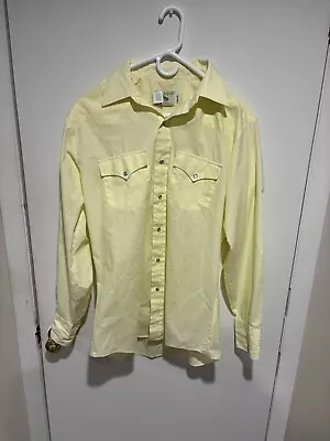 Vtg Mesquite Western Shirt Yellow Pearl Snap Made In USA Made In Texas(16.5/ 35) • $20