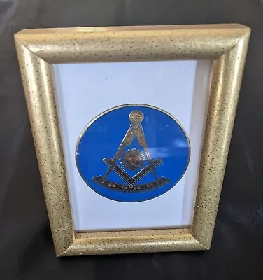 Vintage Masonic Symbol Metal Badge W Frame • $28