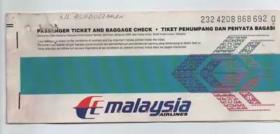 Malaysia Airlines PASSENGER TICKET & BAGGAGE CHECK - KUALA LUMPUR TO DHAKA 2006 • £6