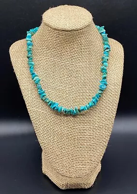 QT-Sterling Silver Southwestern Turquoise Nugget Chip Toggle Necklace 16  • $40.80