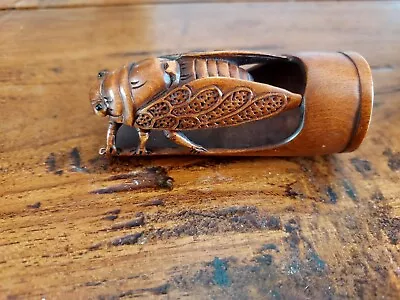 £25 • Buy Japanese Hand Carved Cicada On Bamboo Boxwood Wood Netsuke Collectible Art