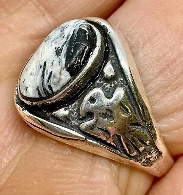 White Buffalo Turquoise Ring Sz 5.5 Sterling Silver Thunderbird Southwest • $49.94