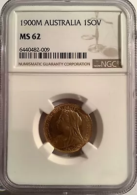 1900 M Sovereign Australia Gold Queen Victoria NGC MS 62 • $660