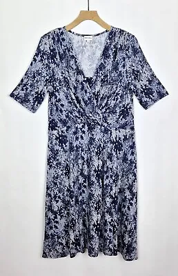 £29.99 • Buy Brora Blue Multi Snake Print Faux Wrap Style Short Sleeve Jersey  Dress Size 16