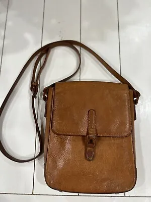 Carmel Leather Vintage Crossbody Satchel El Portal Messenger Style Bag • $34.99