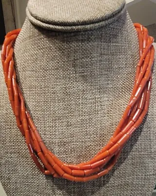 Antique Native American 6-Strand Mediterranean Red Coral Bead Necklace 28  • $1999