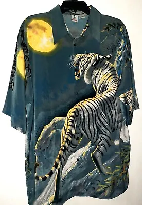 Vintage BillionBay Full Moonlight Tiger Print Hawiian Shirt Mens Sz XL EUC • $32.99