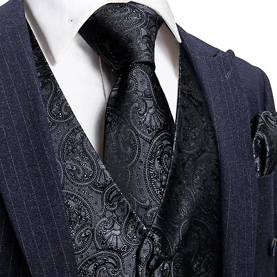 NEW Men's Paisley Design Dress Vest And Neck Tie Hankie Set For Suit Or Tuxedo • $23.99