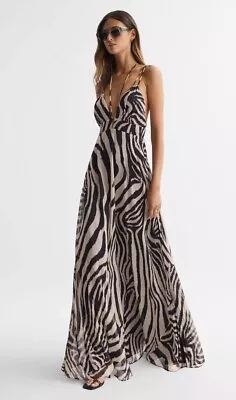 REISS Womens BLACK/WHITE VIDA ZEBRA PRINT MAXI DRESS UK Size 6-14 • £214.99